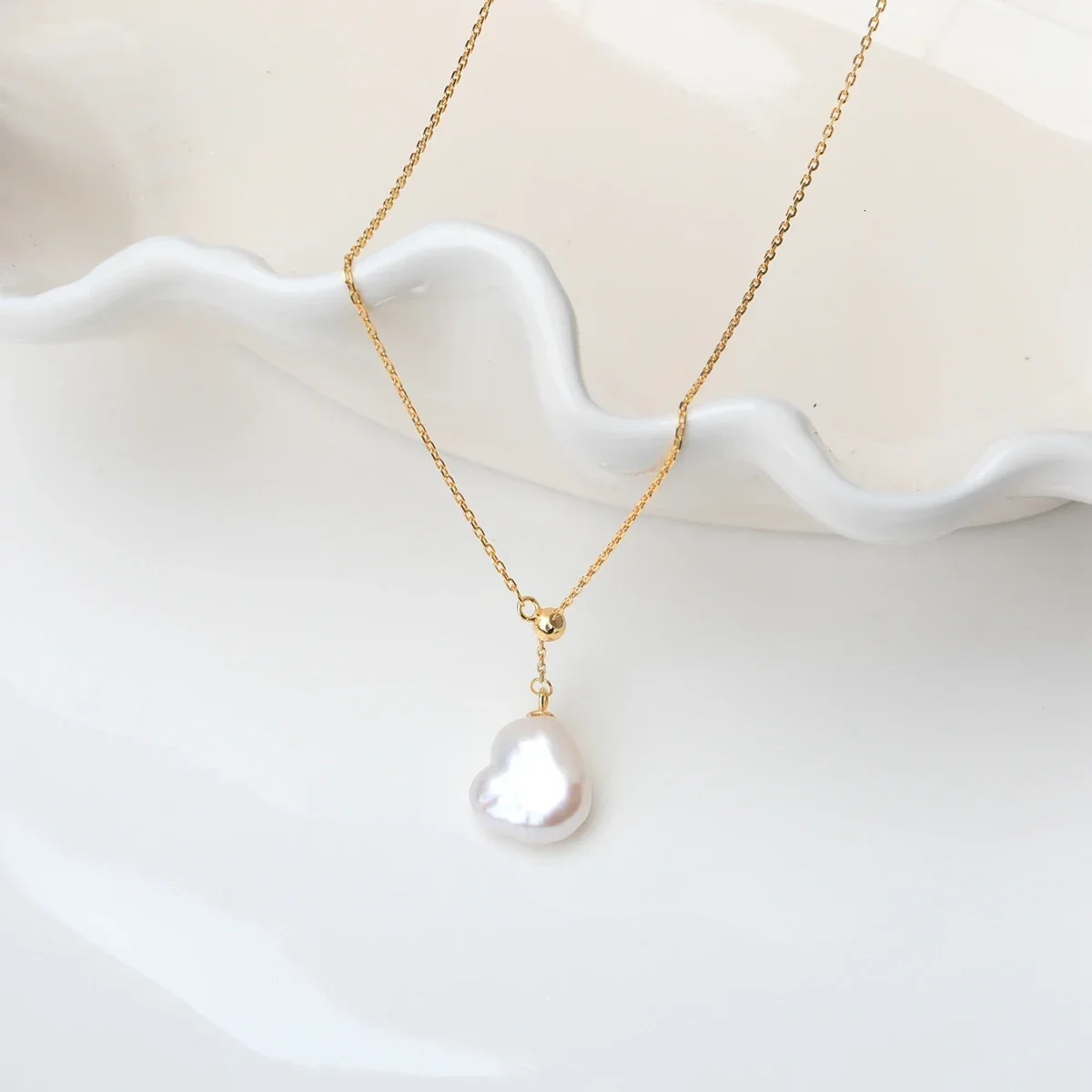 Natural freshwater heart-shaped Baroque pearl Y-shaped chain slanted pendant S925 Sterling Silver necklace adjustable love gift 250117