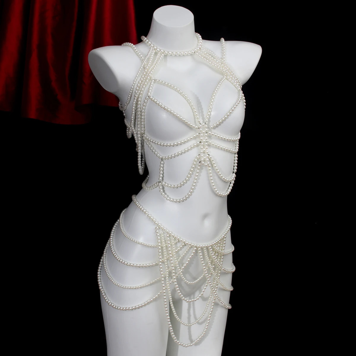 Fashion butterfly retro style imitation pearl shoulder chain chest chain waist chain three piece set charm womens Body Chain 250121