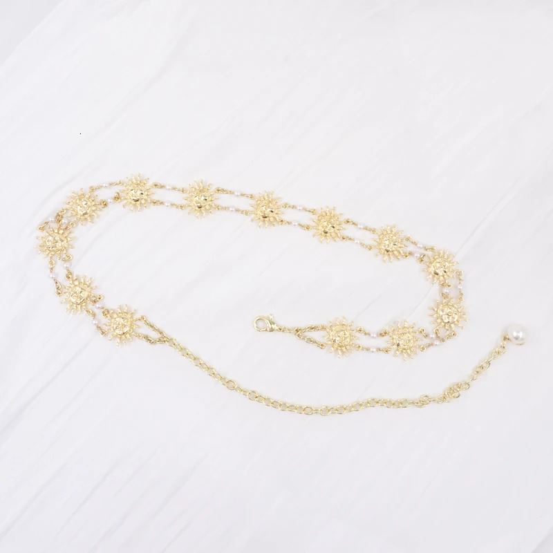 Golden Sun God Pearl Waist Chain Womens Dress Decoration Bright Gold Chain Waist Thin Belt 250117