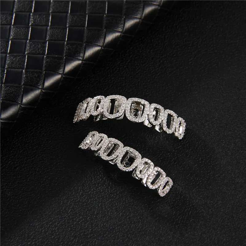 RACHELZ Hip Hop Full Iced Out CZ Stone Tooth Caps Braces For Women Men Hollow Teeth Grillz Jewelry Top Bottom Dental GrillsXJ250114