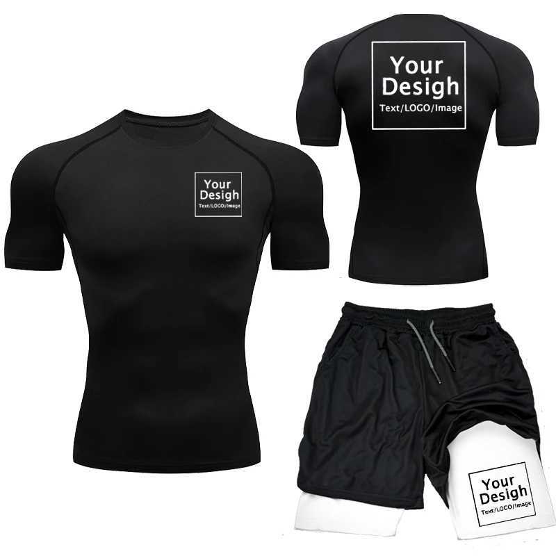 Mens Custom Printed Compression Set Your Design Gym Shirt +Workout Shorts Quick Dry Breathble Athletics Rashguard Suits X250129