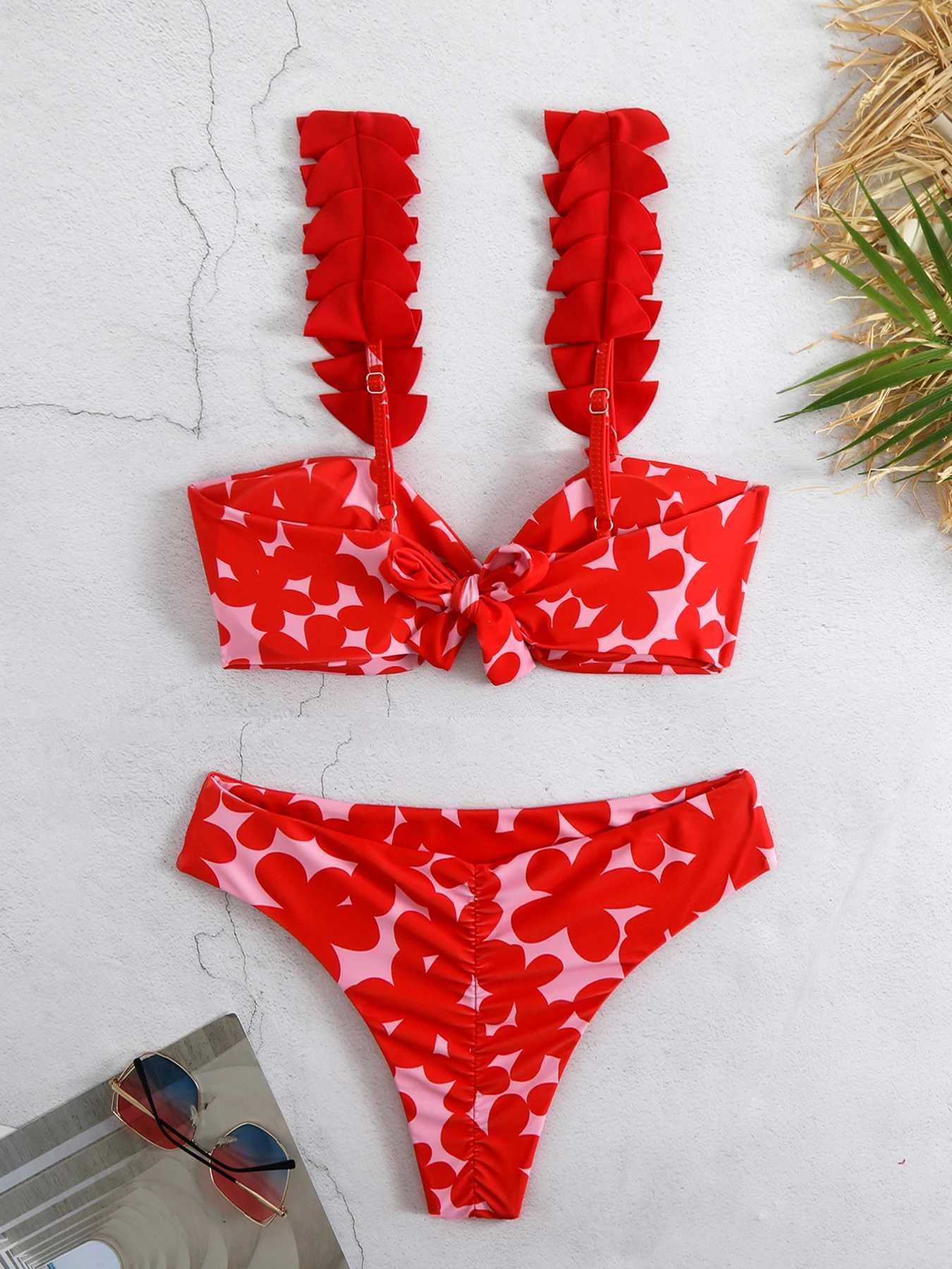 New Floral Low Waist Bikini Set Women Swimsuit 2024 Trend Bandeau Biquini Swiwmear jer Brazilian Bathing Suits BeachwearXJ250120