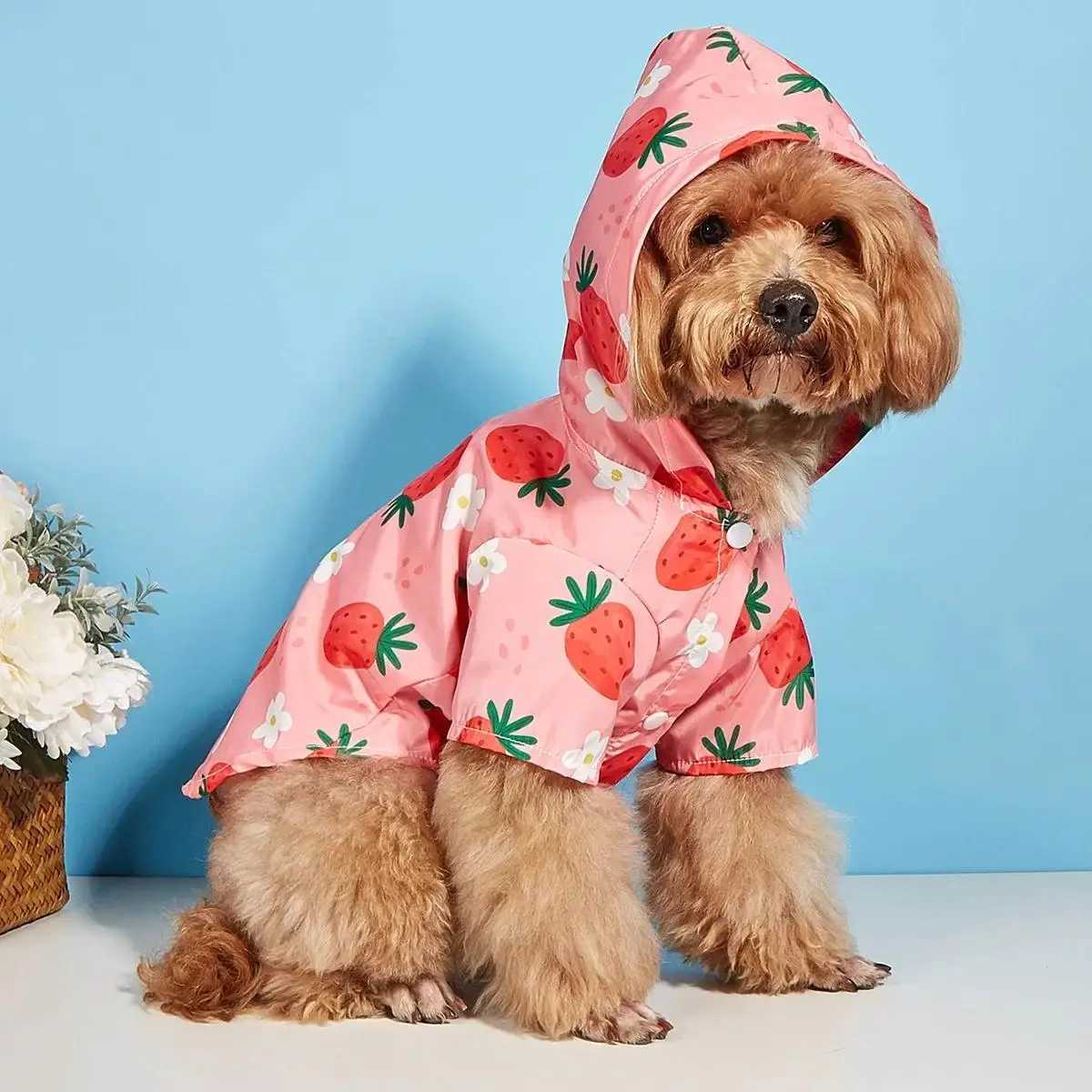 Rainy Day Must-have Stylish Strawberry Dog Raincoat for Your Stylish Furry Friend Dog Outfit Dog RaincoatXJ250121