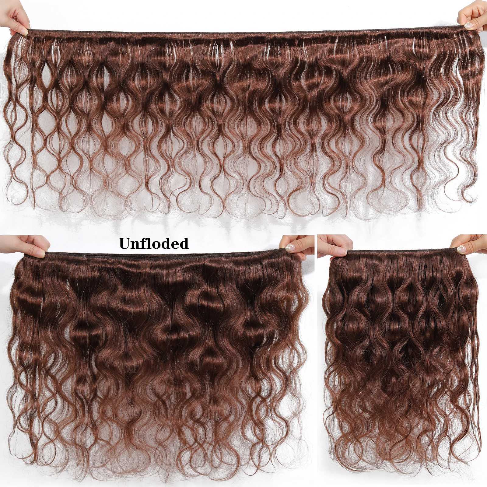 #4 Brown Human Hair Bundles With Clo Brazilian Body Wave Weave Bundles 100% Human Hair Extensions Lace Frontal ClearanceXJ250120