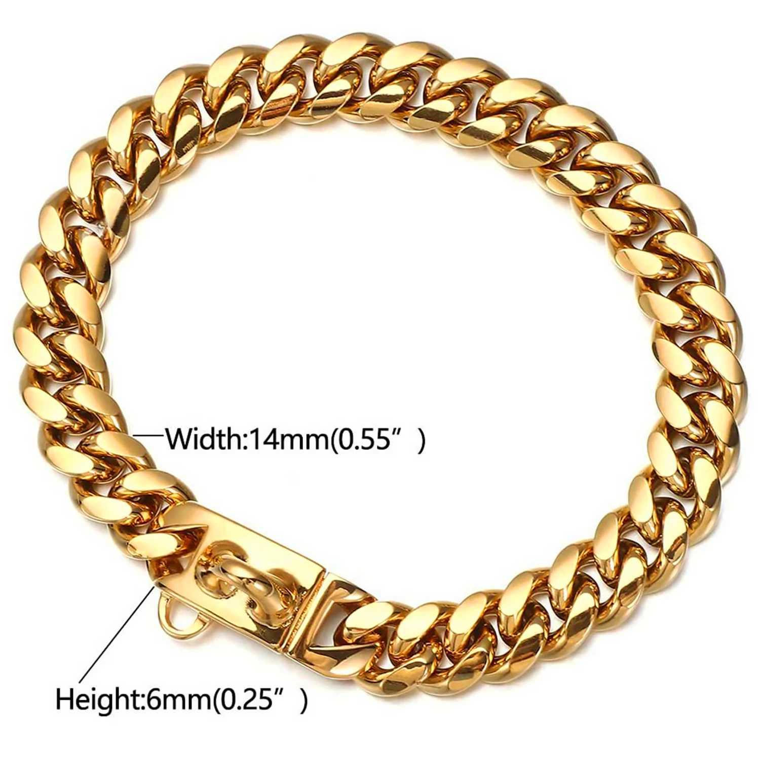 14mm Gold Dog Chains Collar for Dogs Stainless Steel Metal Luxury Necklace Pet Accessory X250129