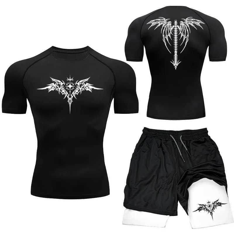 New MMA Boxing Compression Set Mens Sportswear Quick Drying Gym Shorts T-shirt Running Exercise Tight Sports Rashguard 2PC Set X250129