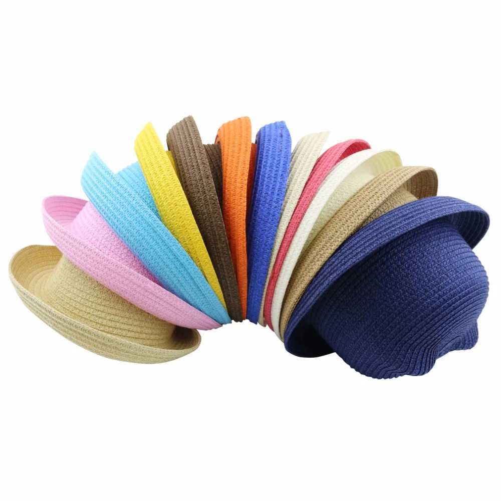 Summer Baby Ear Decoration Lovely Children Character Solid Kid Floppy Panama Straw Hats Girls and Boys Sun Hat M250121