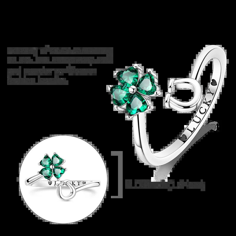 VAMO 925 Sterling Silver CZ Zircon Rings Clover Horseshoe Open Woman Rings Sparkling Wedding Rings For Women Jewelry Anniversary 250121