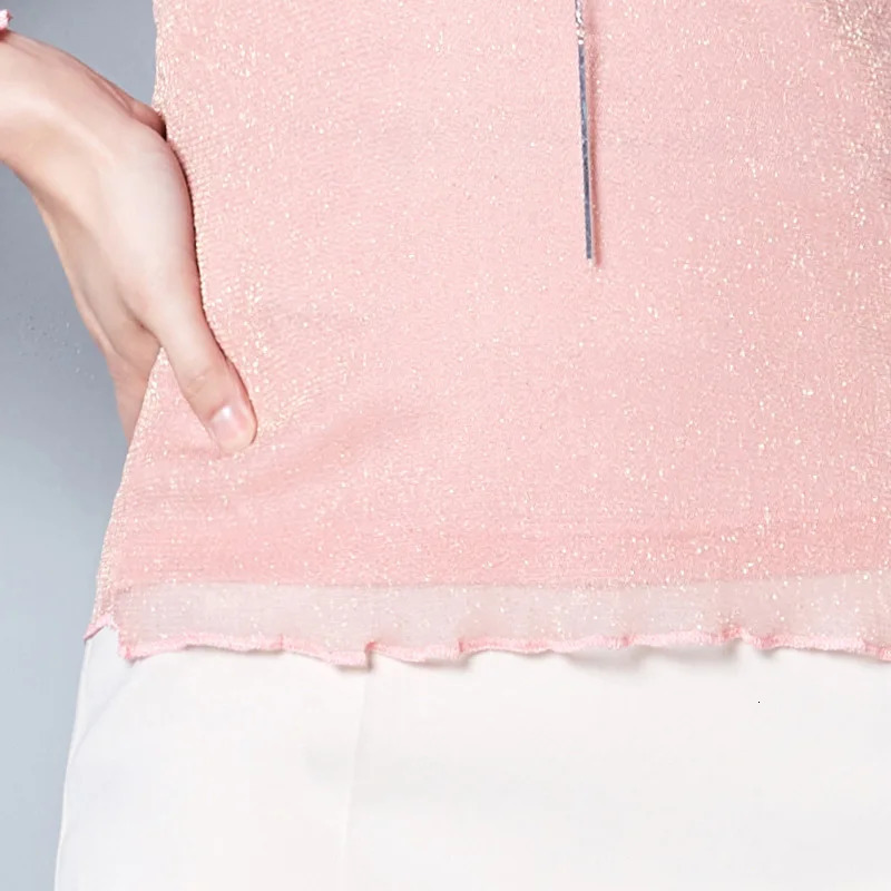 Glitter Mesh Blouse Sexy Womens Shirts Long Sleeve Tops Korean Black Pink ONeck Elegant Slim Blouse Camisas Femininas 250121