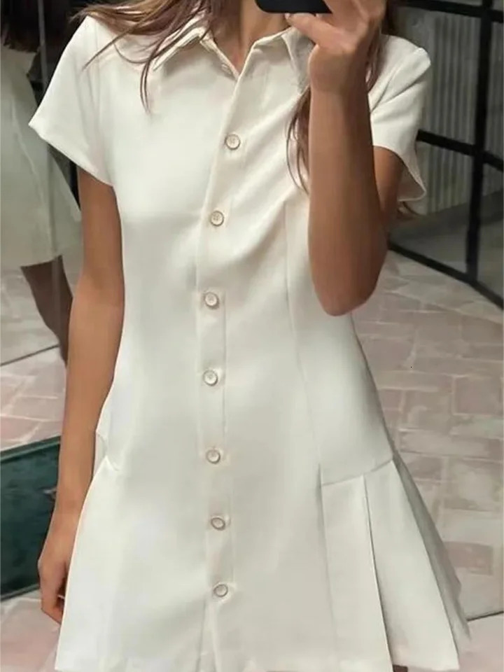2024 Summer Womens Fashion Style Solid Color Casual Single breasted Collar Shirt Dress Fashionable and Versatile 250107