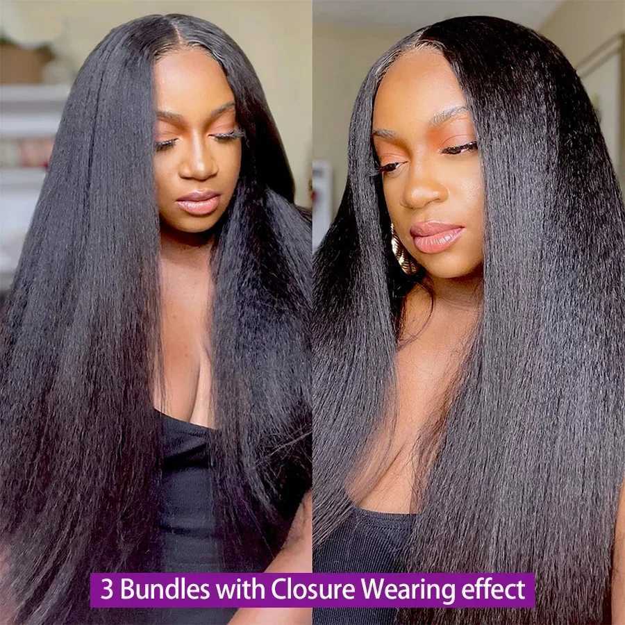 Kinky Straight Human Hair Bundles With Clo Brazilian Transparent 4x4 Lace Clo And Bundles 100% Human Hair ExtensionsXJ250120