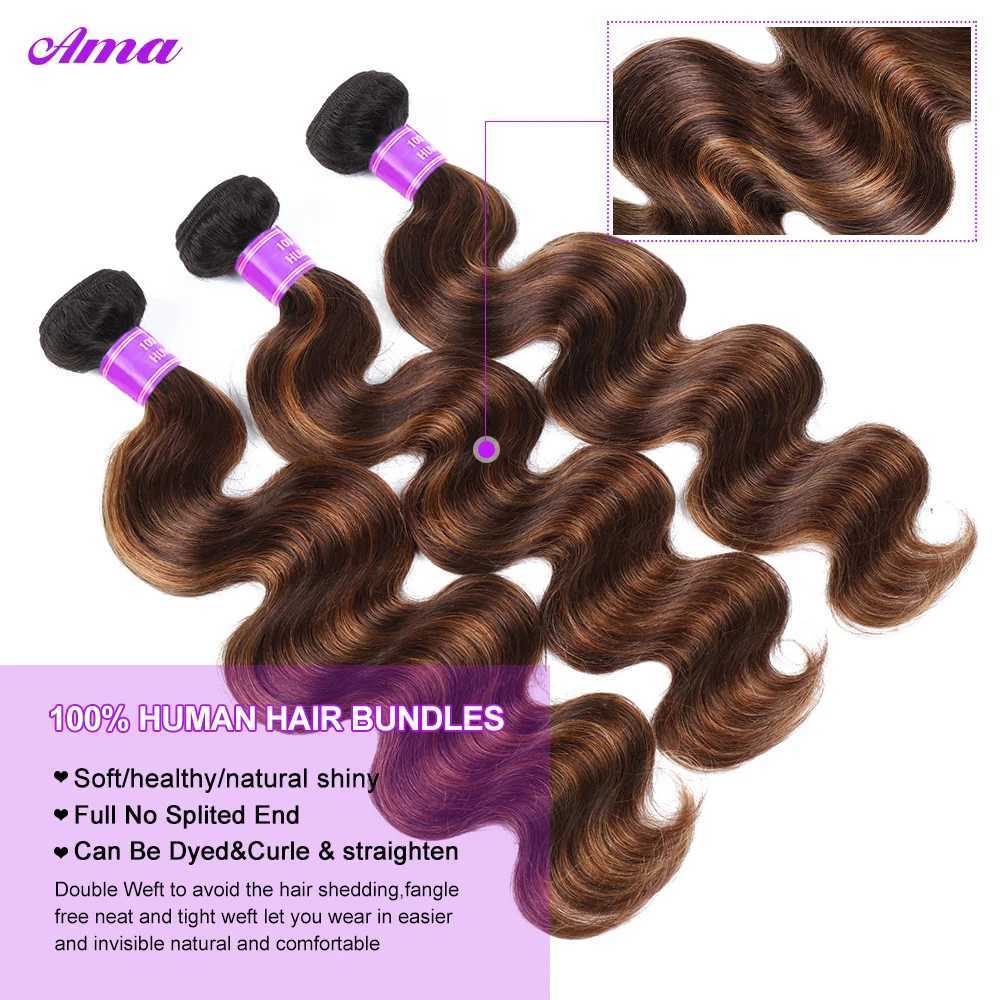 FB 30 Brown Highlight Bundles With Clo Ombred Body Wave Bundles With Clo 1b 4/30 Colored Human Hair Bundles With CloXJ250120