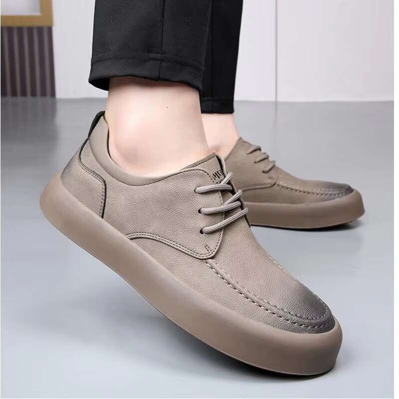 Men Retro Handmade Casual Leather Shoes Lace Up Non-slip Sole Classic Sewing Comfortable Slip-on Spring Summer Work
