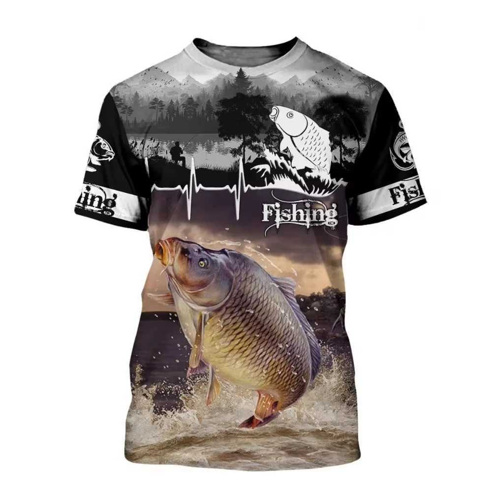 T-shirts For Men Carp Fishing Print Outdoor Loose Short Sleeve Pullover O-neck Top Tee Casual Streetwear Oversized ClothingXJ250117