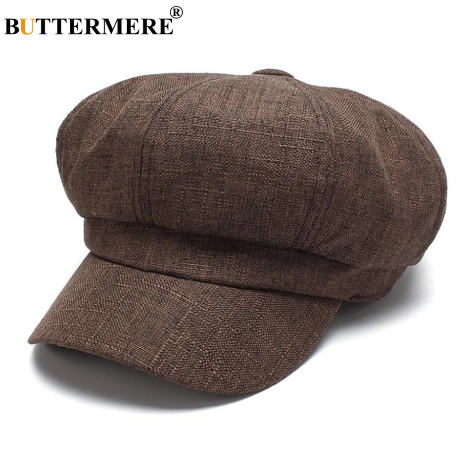 BUTTERMERE Linen sboy Cap Women White French Painter Hat Ladies Spring Summer Beret Female Octagonal Baker Boy 250118