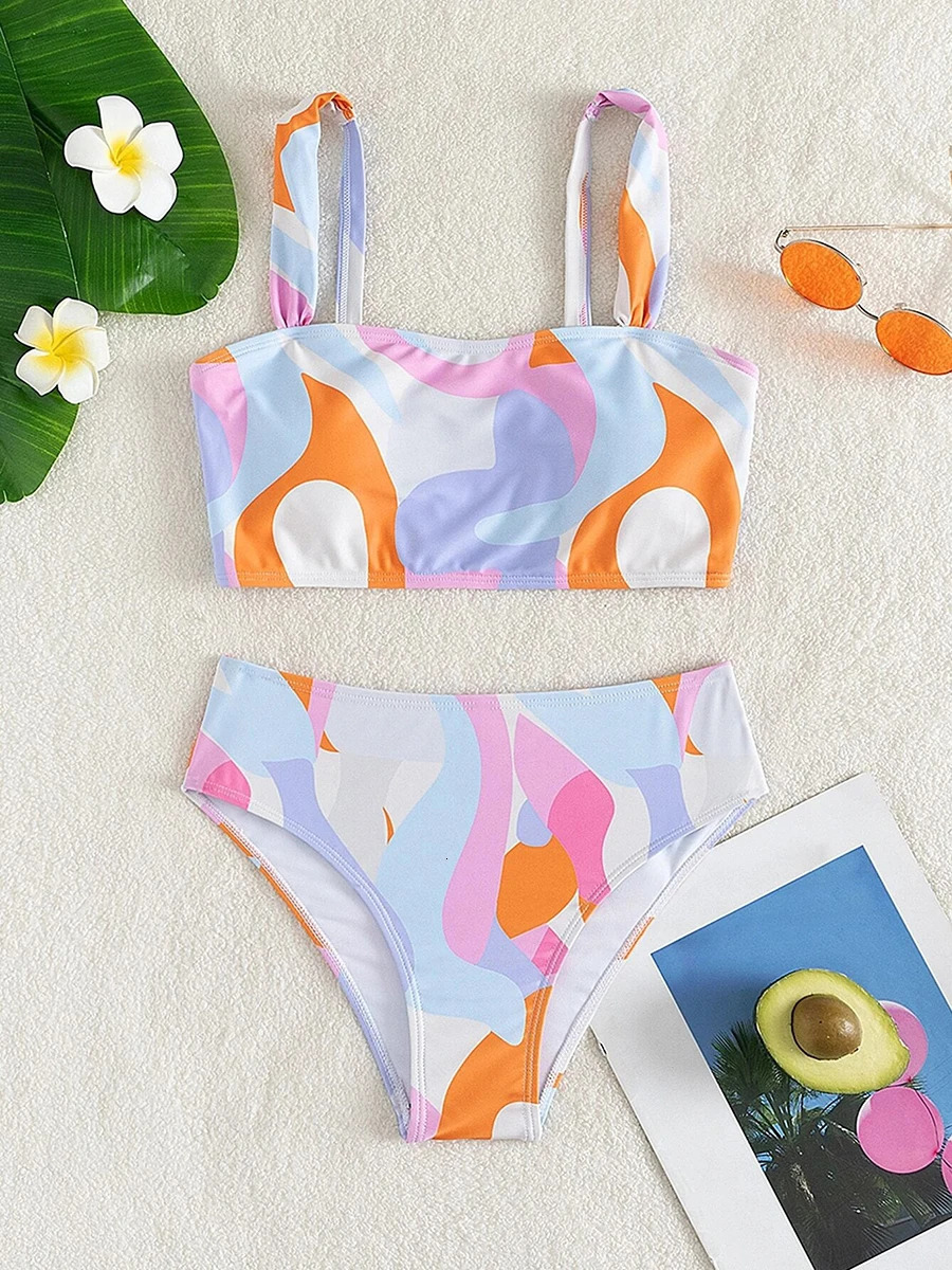 High Waist Bikini Swimsuit Woman Swimwear Female Sexy Bandeau Bikinis Sets Brazilian Beach Swimming for Women Bathing Suits 250120