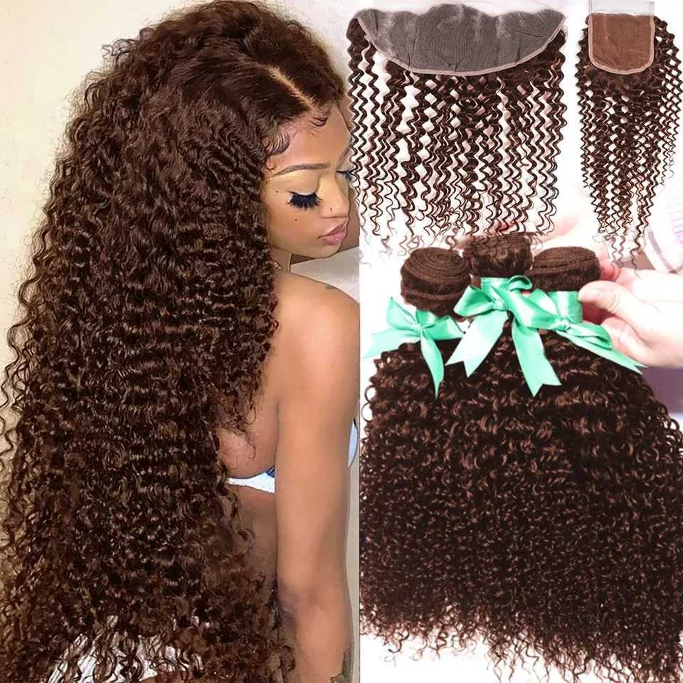15A Mongolian Kinky Curly 3/4 Bundles With Clo Human Hair Bundles With Frontal Clo Loose Deep Wave Bundles With CloXJ250120