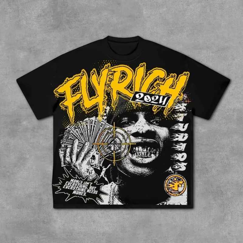 Fly Rich Abstract Human Face Graphic 100% Cotton T-Shirt Men Y2K Summer Short Slves Oversize Tshirt Strtwear Women Tops X250129
