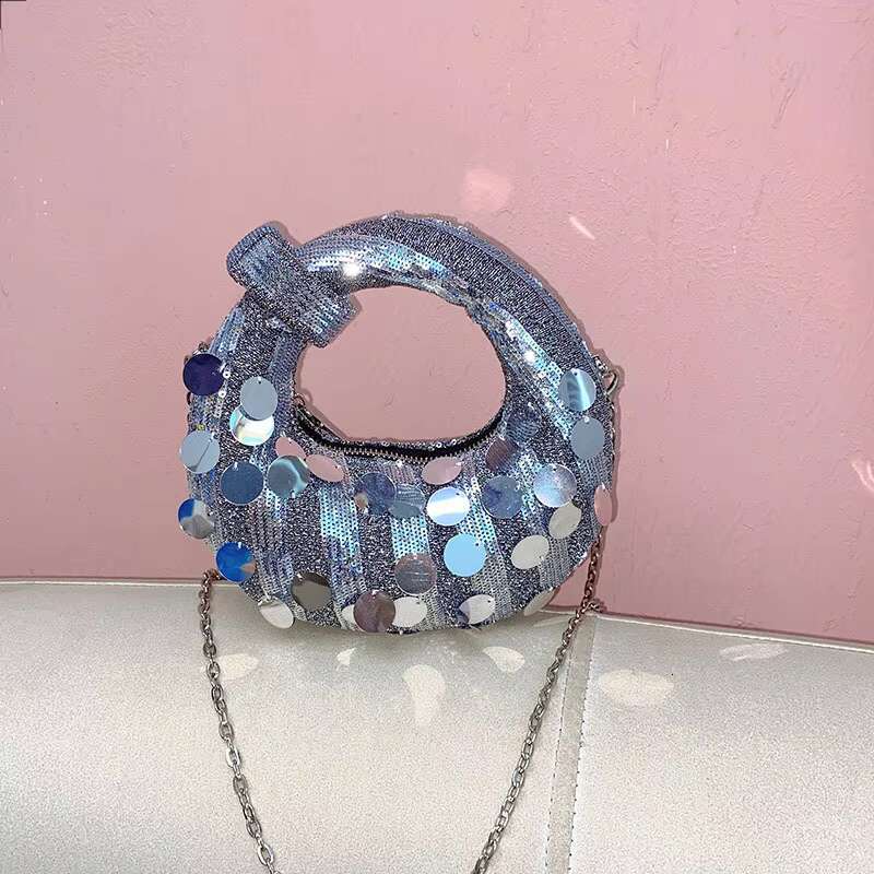 Mini Half Moon Evening Clutch Party Bags For Women Designer Handbag 2025 New In Fashion Sequins Chain Shoulder Crossbody