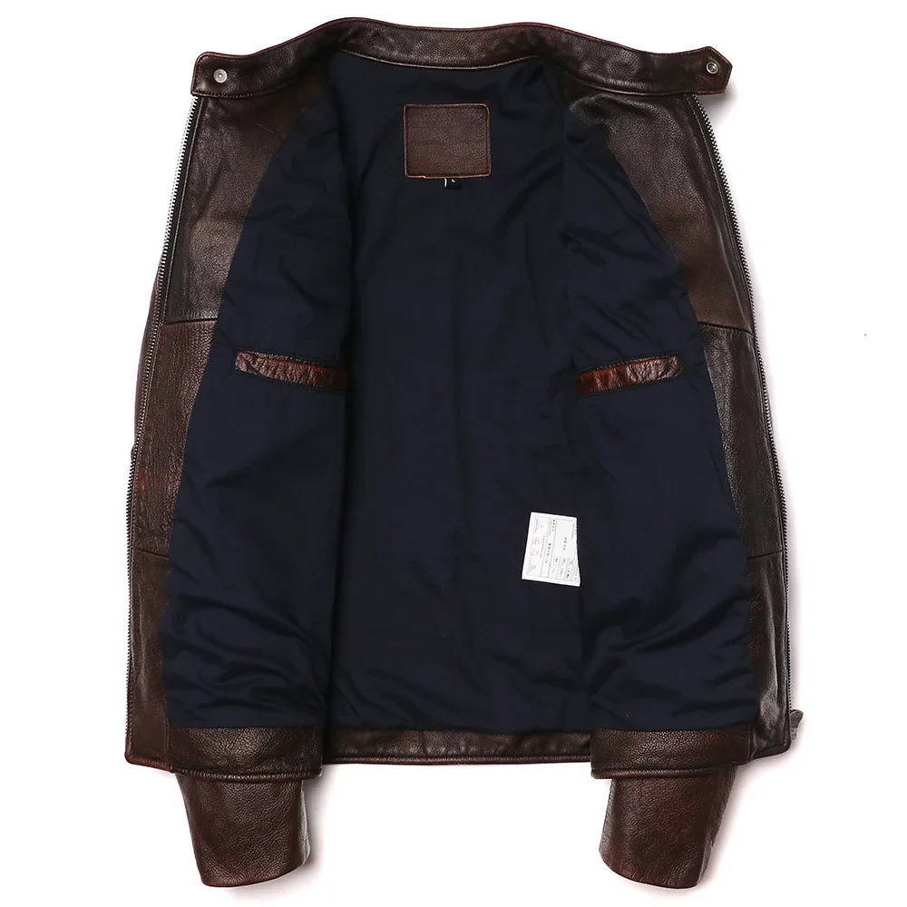 Vintage Brown Genuine Leather Jacket Real Natural Cowhide Men Motorcycle Biker Coat Mens Slim Calf Skin 250110
