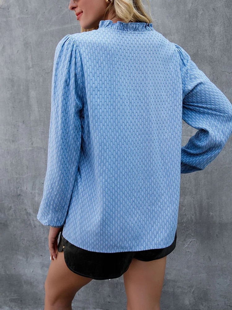 2024 Spring and Summer Womens Long Sleeve Shirt Dress Style VNeck Work Tops Casual Pom Shirt Patterned Tassel Long Top 250121