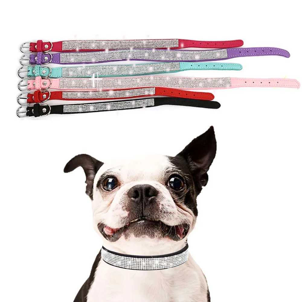 Bling Crystal Dog Collars for Small Large Dog Adjustable Soft Leather Rhinestone Luxury Dog Collars for Puppy Dog Necklace X250129