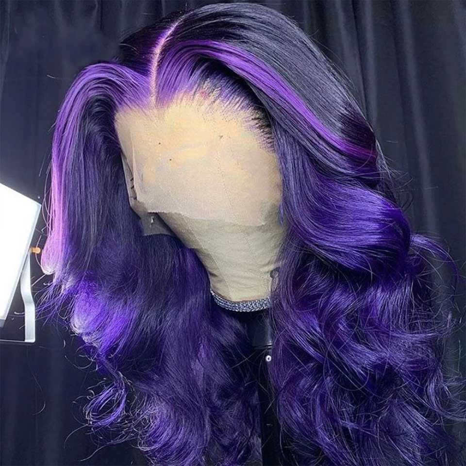 Highlight Purple 100% Raw Body Wave Bundles with Clo Frontal Peruvian Body Wave Bundles with Clo 4x4 HD Transparent LaceXJ250120
