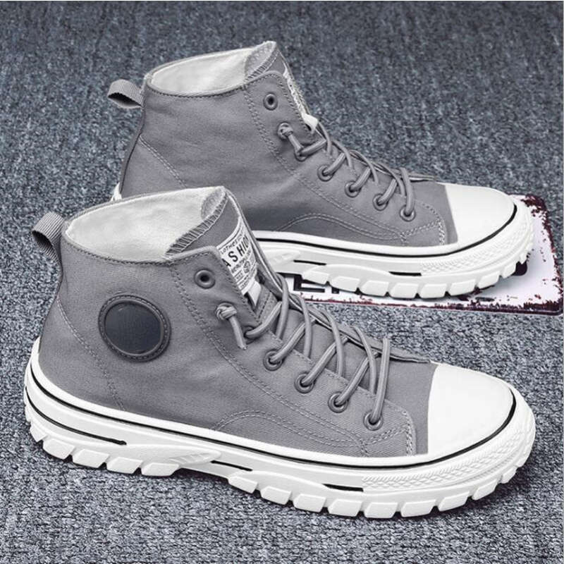 Men's Canvas Male High Top Casual Espadrilles British Style Gray Skateboarding Vulcanized Shoes Comfort Sneakers 2023 New