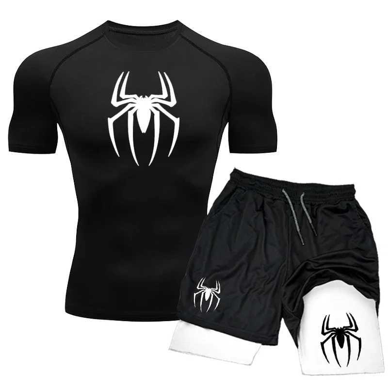 Summer New Compression Shirts Men Fitness Gym Sport Running Shorts+Shirt 2PCS Suit Workout Quick Dry Short Sleeve Sets For Men X250129