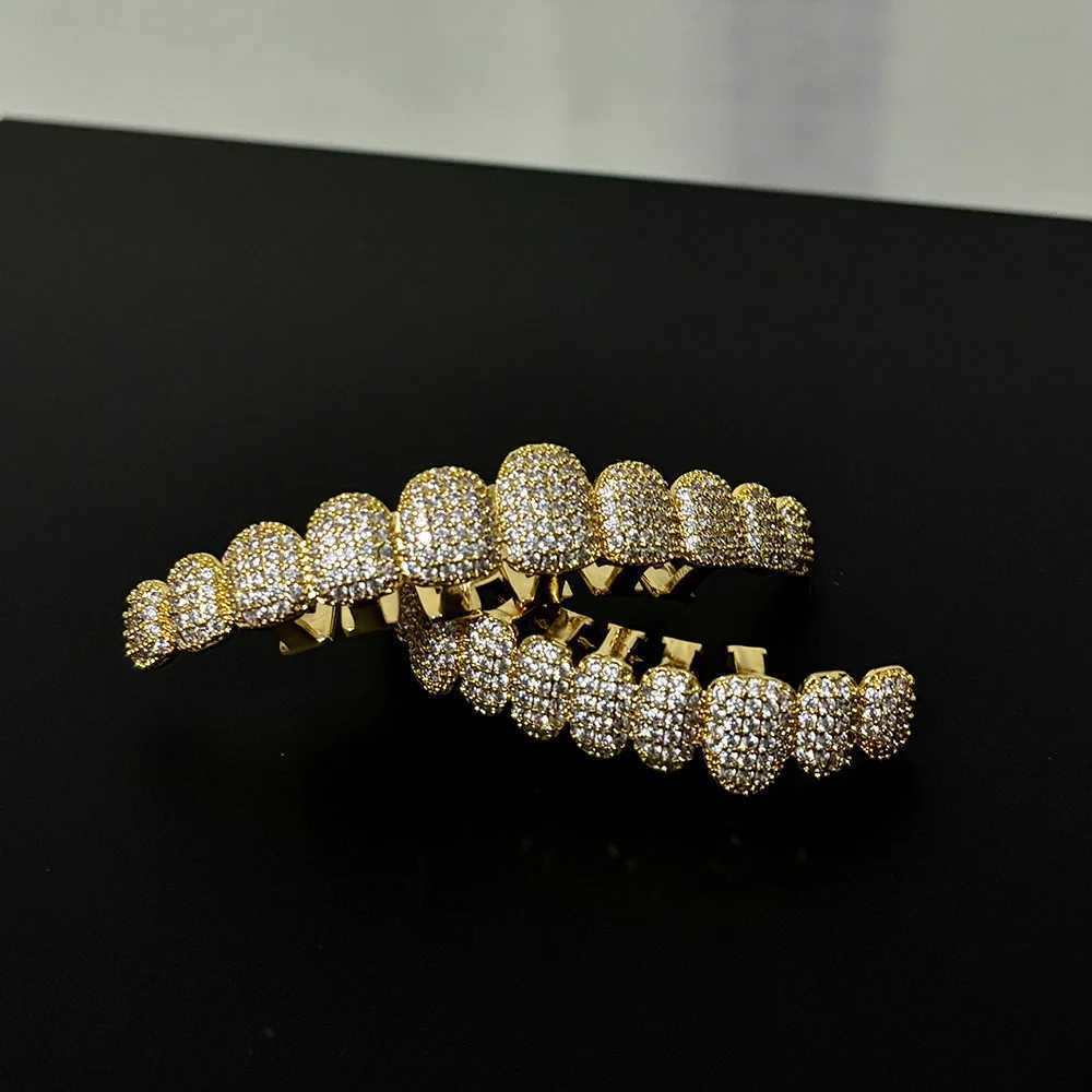 RACHELZ Punk Full Iced Out CZ Stone Tooth Caps For Women Men Top Bottom Hip Hop Cubic Zircon Teeth Grillz Braces Jewelry GiftXJ250114