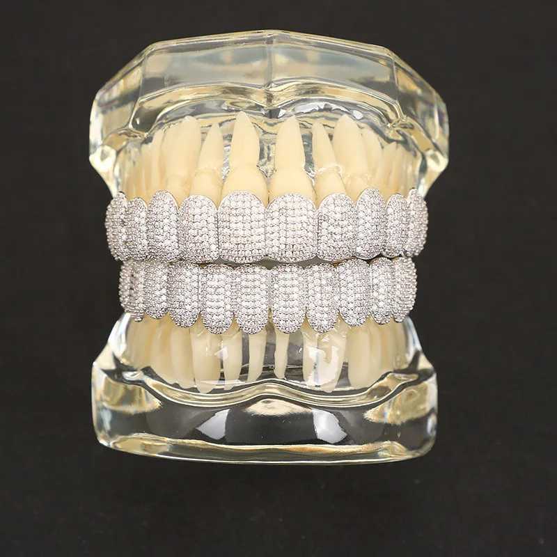 Teeth Grillz Set For Unisex Top Bottom Iced Out Cubic Zirconia Stone Brass Material Hip Hop Cosply Jewelry For Man WomenXJ250114