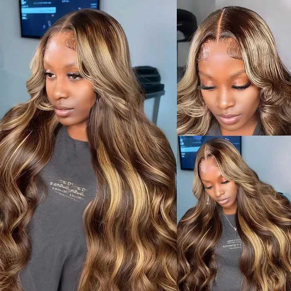 Highlight Bundles With Clo Brazilian Human Hair Ombre Body Wave Bundle With Frontal P4/27 Brown Color Remy Hair Weave BundleXJ250120
