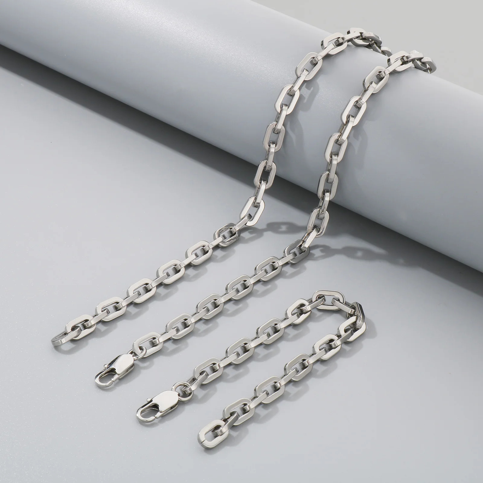 7mm Thick Flat Cuban Link Chain Stainless Steel Necklace Bracelet Jewelry Set Waterproof Never Fade for Pet Men Women Hiphop 250118