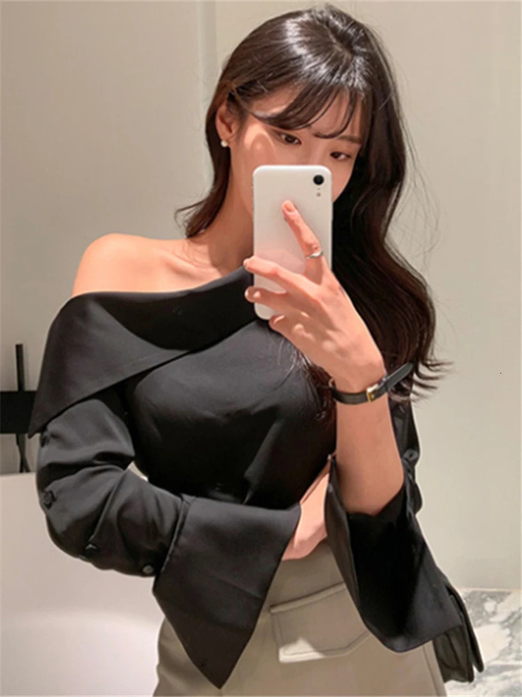 Colorfaith Elegant Office Korean Style Lady One Shoulder Sexy Wild Women Spring Summer Cold Blouses Shirts Tops BL8179 250121