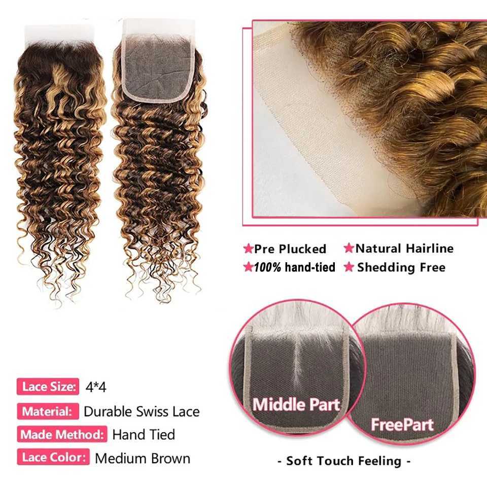Highlight Deep Wave Bundles With Clo 4/27 Deep Curly Human Hair With 4x4 Clo Remy Hair Extensions Beaushine HairXJ250120