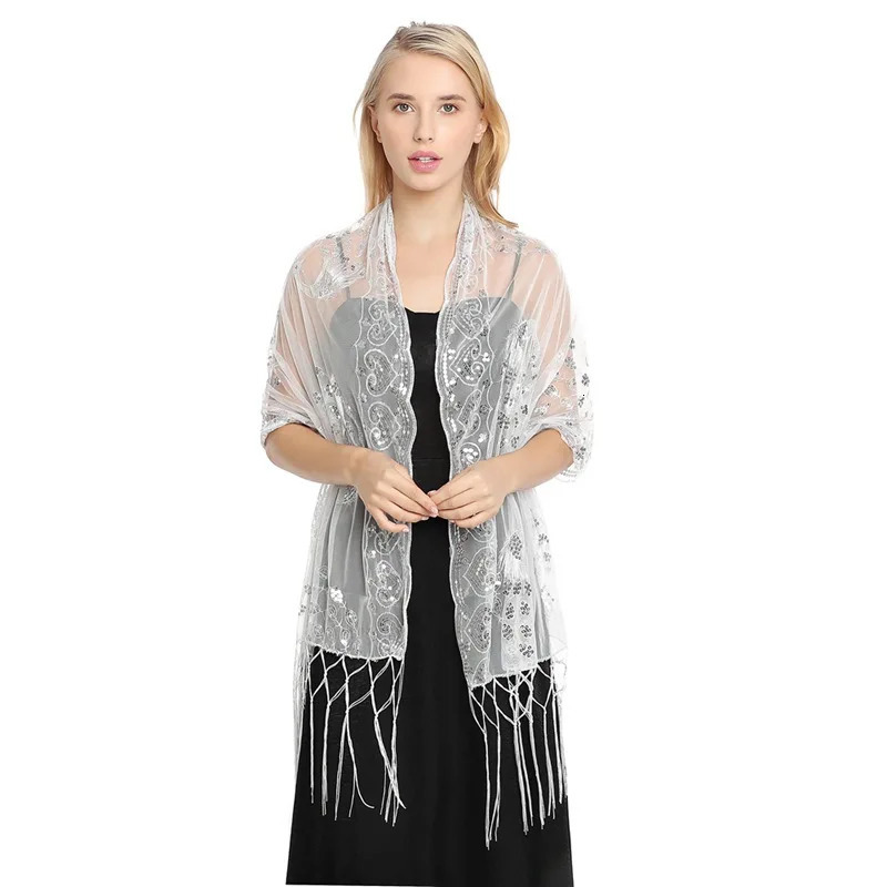 Spring Autumn Sequin Shawl Peacock Embroidery Tassel Shawl Party Evening Dress Shawl Cloak Ponchos Capes Green 250121