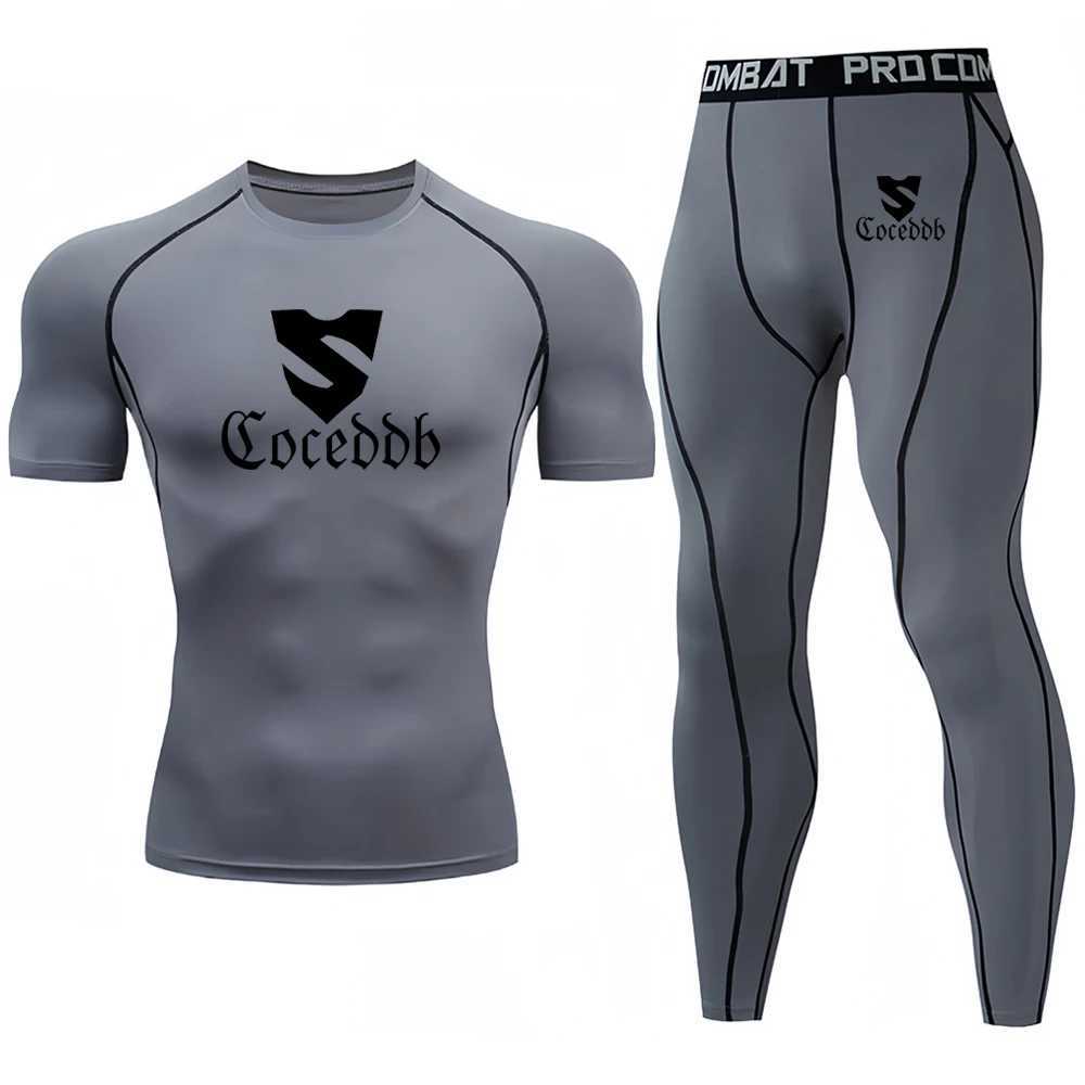 2pcs Mens Compression Sportswear Suit Gym Tight Sets Workout Jogging MMA Fitness Sports shirt+Pants Tracksuit Running Set X250129