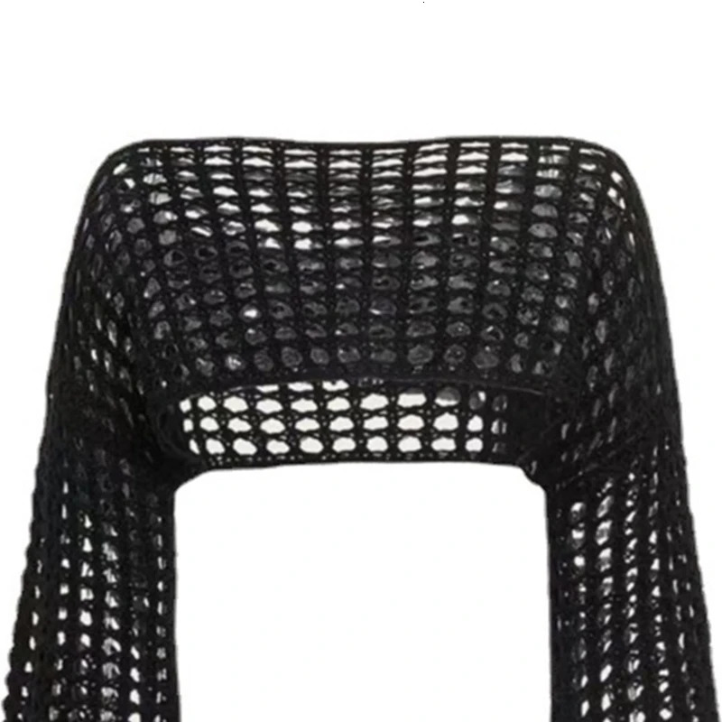 Womens Grunge-Crochet Knit See Through Crop Tops Cover Up Shrug Long Sleeve Neck Casual Cropped Smock Top Blouse 250122