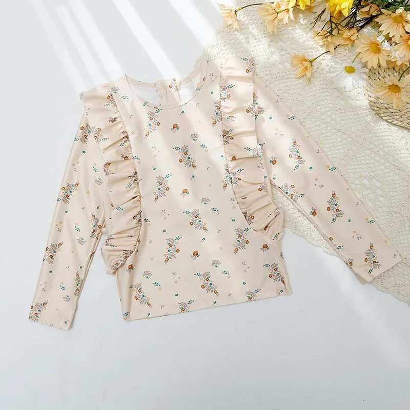 Baby Girls Two-Piece Swimsuit Long Sve Quick-dry Kids Swimwear Holiday Outwear Toddler Girl Floral Swim Bikini Cap 70cm-125cmXJ250120