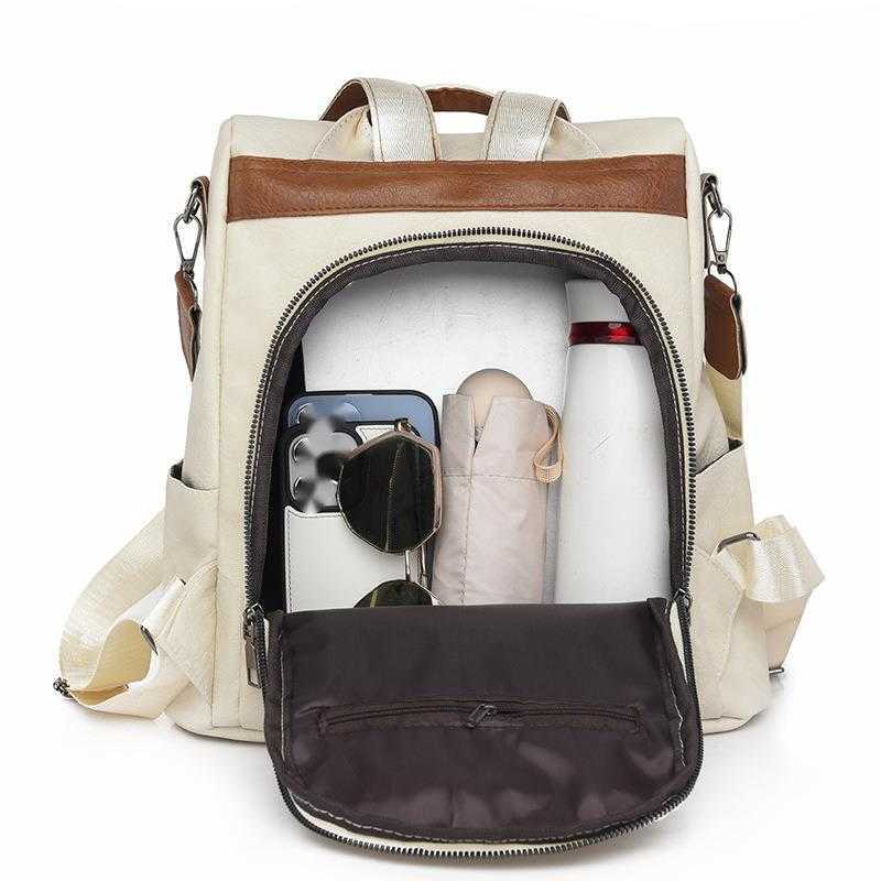 Womens New PU Lightweight Large Capacity Anti theft Leisure Backpack Travel Outdoor Womens Bag
