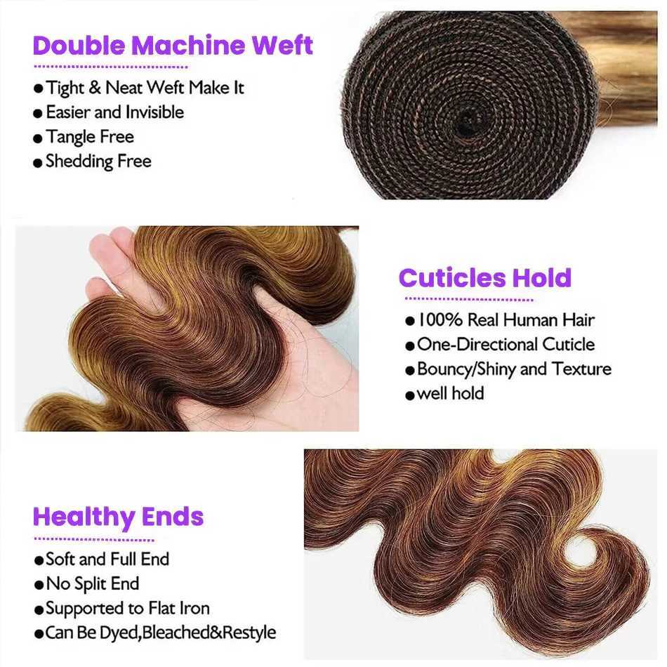 #4/27 Bundle With Frontal Body Wave Honey Blonde Ombre Human Hair 3 Bundles With 13x4 HD Lace Frontal Highlight Colored BundlesXJ250120