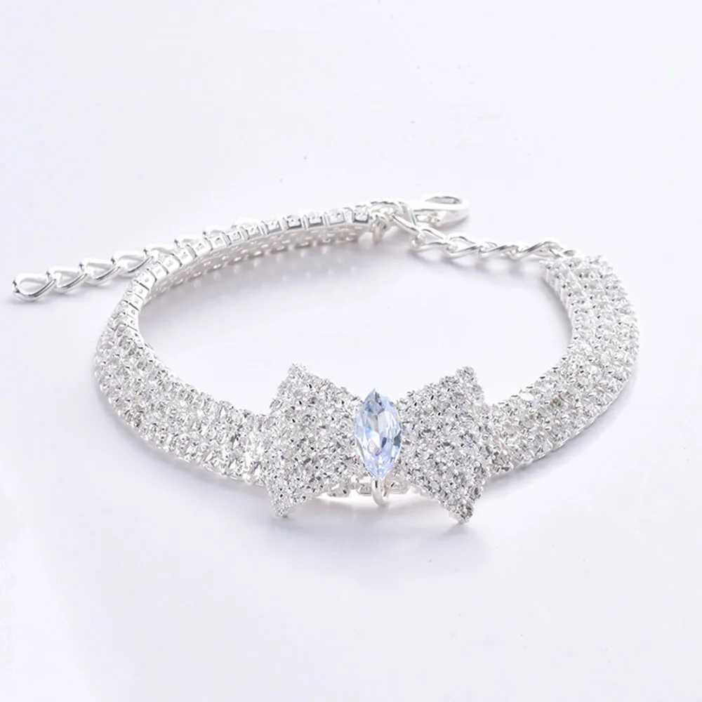Rhinestones Cat Collar with Bling Bow Charm Shiny Crystal Pet Collar Rhinestone Adjustable Collar Necklace for Small Pet Cat Dog X250129