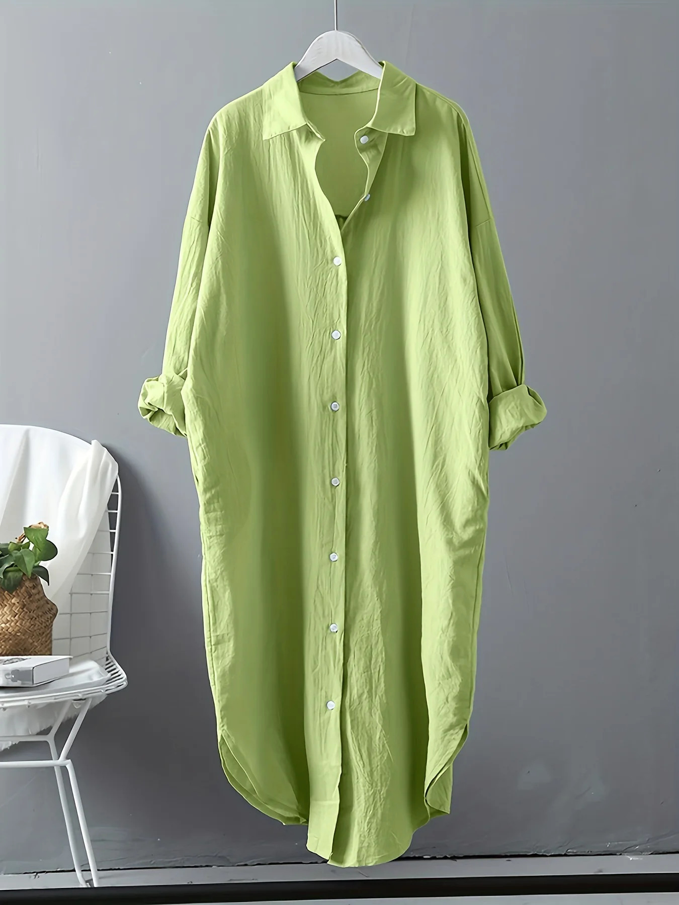 Fashion Long Sleeve Cotton Linen Midi Dress Women Fall Loose Casual Comfortable White Buttons Dresses For Women Robe Femme 250121