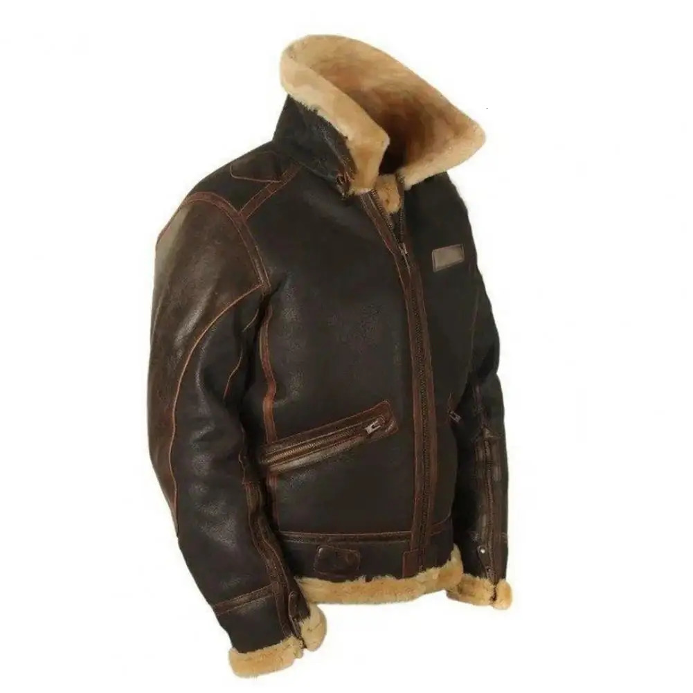 Autumn Winter Men Coat Plush Zipper Closure Long Sleeve Turndown Collar Jackets Faux Leather Coldproof Outwear For Daily Wear 250120