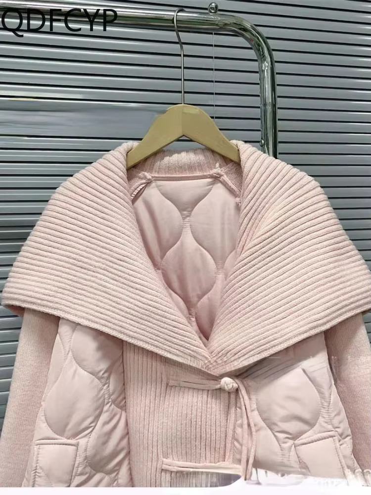 Women's Coats Autumn Winter 2024 New Loose Sweet Knit Cardigan Jacket Elegant Lace-Up Thickening Cottonpatchwork Parka For Women