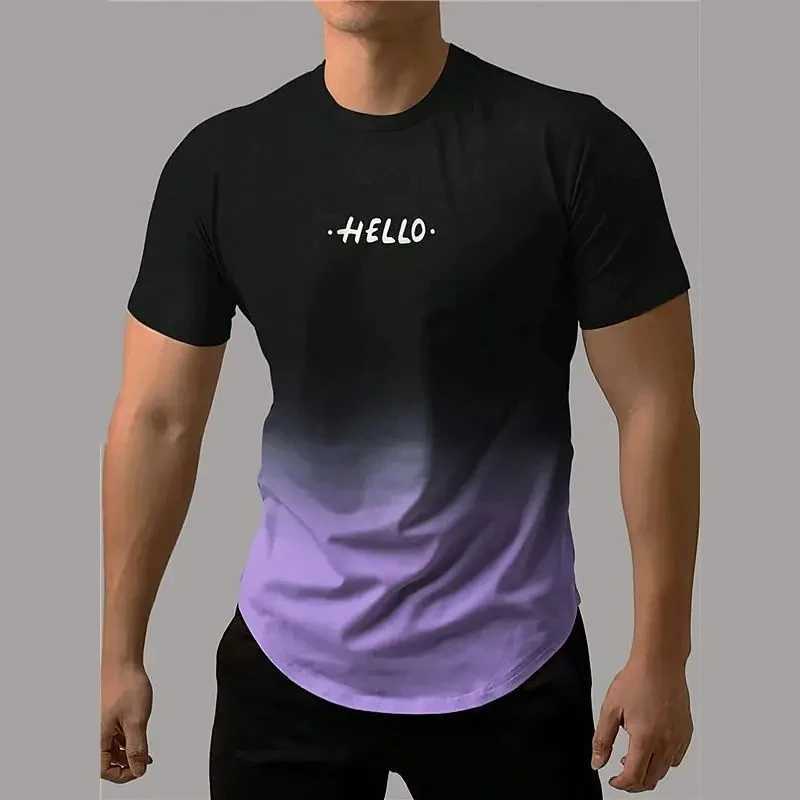 Fashion Letter Print T Shirt For Men Contrast Gradient Harajuku Short-sleeved Tops Leisure O-neck Clothing Oversized T-shirtsXJ250117
