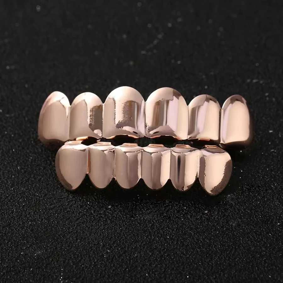 RACHELZ Hip Hop Classic 6/6 Glossy Teeth Grillz Gold Silver Color Tooth Caps For Women Men Jewelry Halloween GiftXJ250114