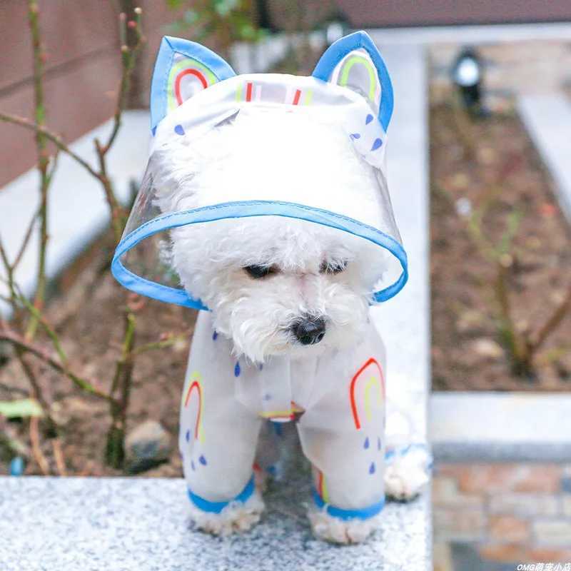 1PC Pet Clothing Spring/Summer Blue Four legged Rainbow Raincoat Suitable for Small and Medium sized DogsXJ250121