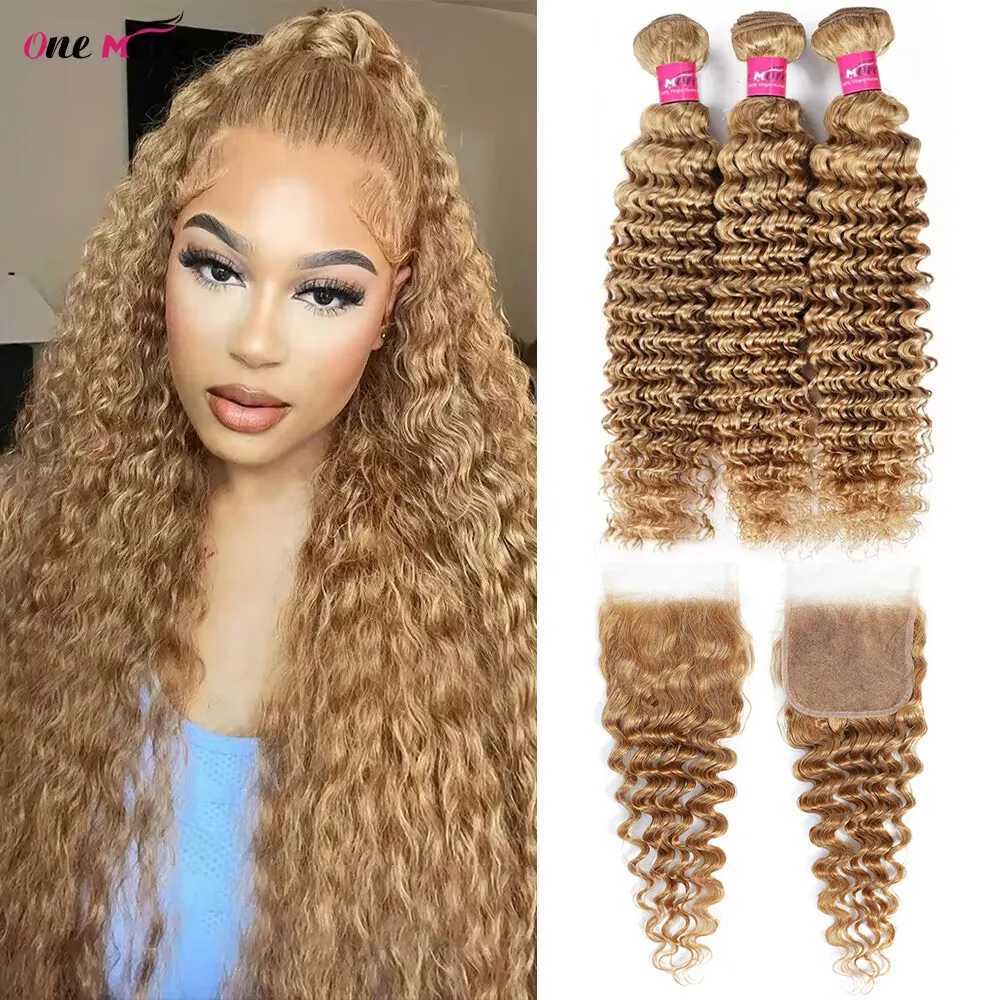 Loose Deep Wave Bundles With Clo Honey Blonde Colored Human Hair Bundles With Clo 3/4 Bundles With Clo 4x4 LaceXJ250120