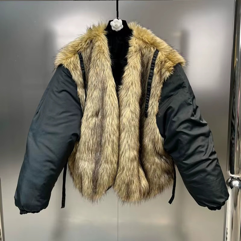 2024 Warm Double Sided Parka Long Sleeve Faux-Fox Fur Women Fashion Oversized Outwear Female Fluffy Jacket
